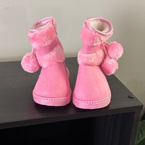 Pink Fuzzy Pom-Pom Boots